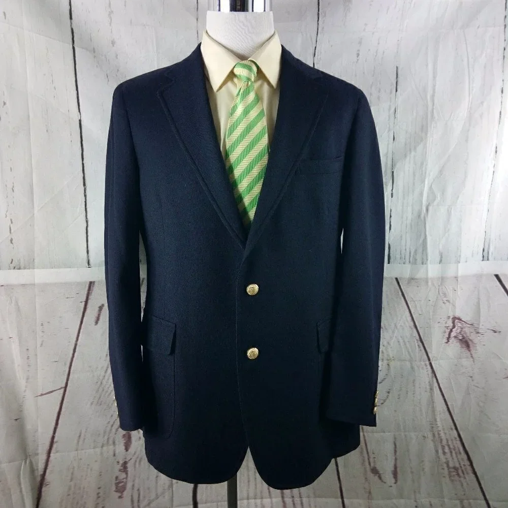 Jos A Bank Clothiers Red Label 44L Wool 2 Gold Button Blue Blazer Sport Coat